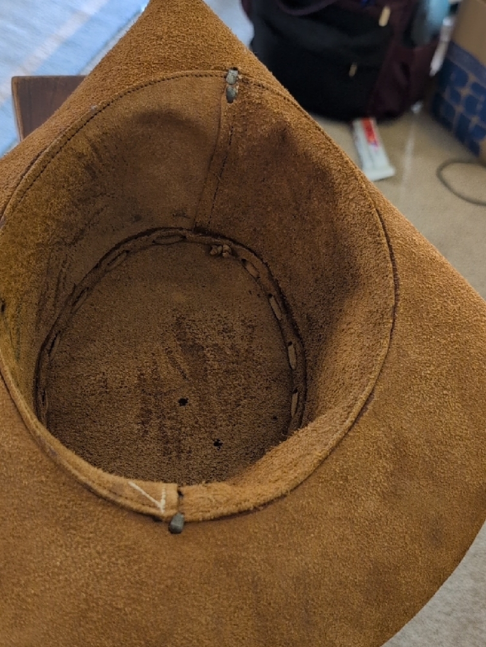 Distressed Brown Leather Cowboy Hat with Braided Band - Picture 8 of 9